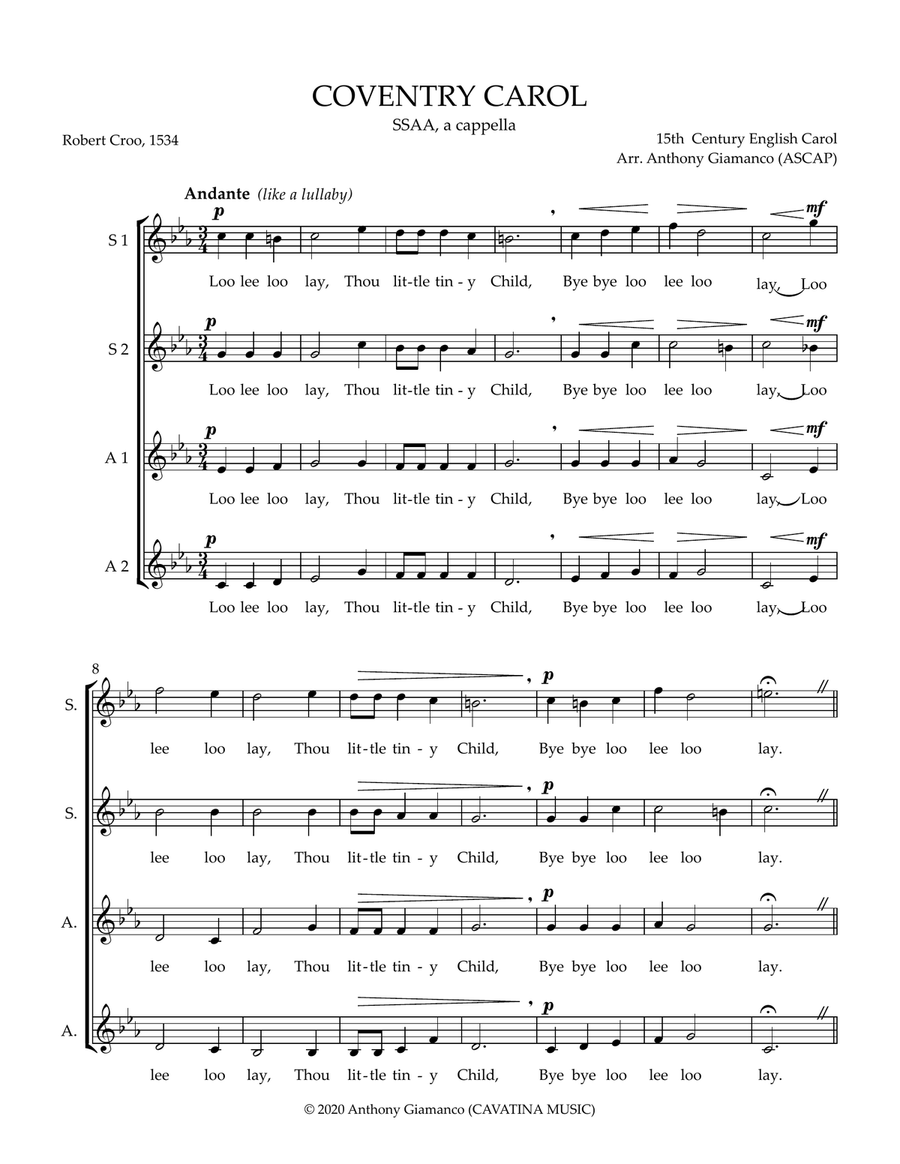 COVENTRY CAROL (SSAA chorus, a cappella) SSAA scores gallery preview page 2
