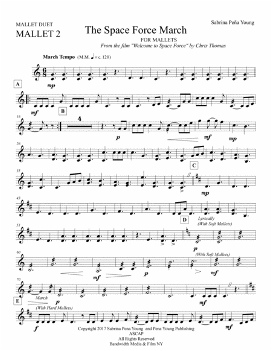 The Space Force March for Mallet Duet (Xylophone, Marimba, Glockenspiel, or Vibraphone) Glockenspiel scores gallery preview page 1