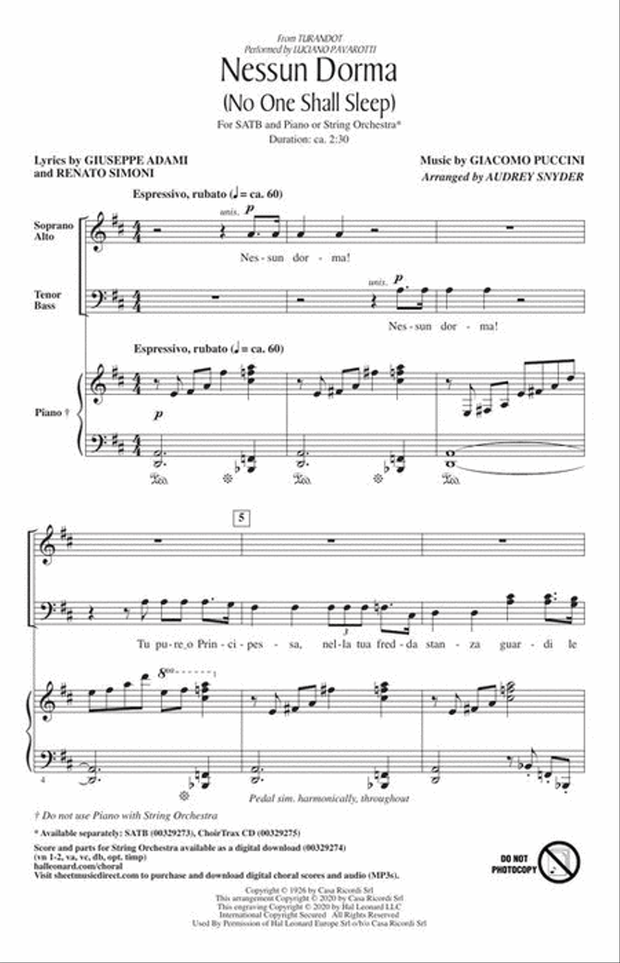 Nessun Dorma Nessun Dorma 4-Part scores gallery preview page 3