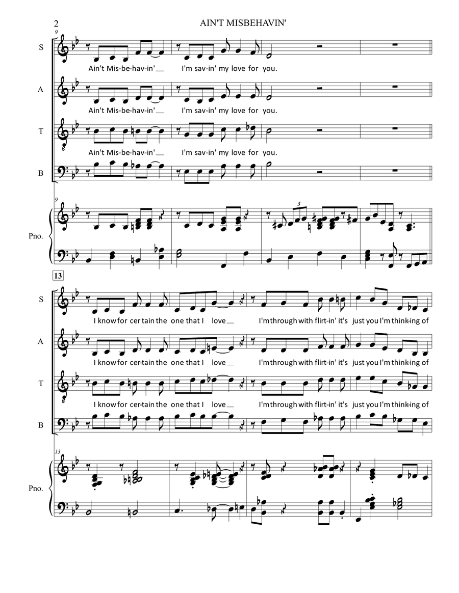 Ain't Misbehavin' Ain't Misbehavin' 4-Part scores gallery preview page 2