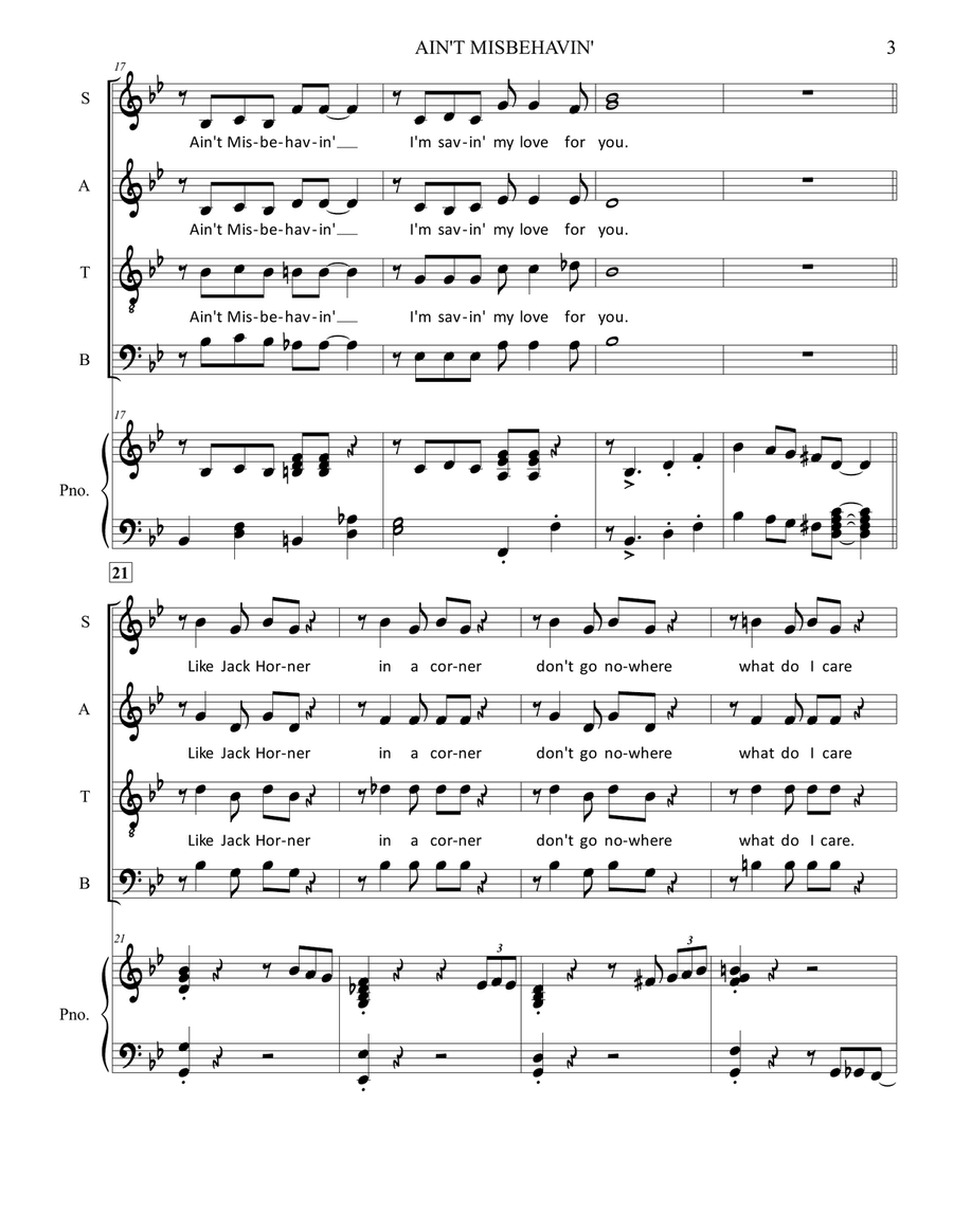 Ain't Misbehavin' Ain't Misbehavin' 4-Part scores gallery preview page 3