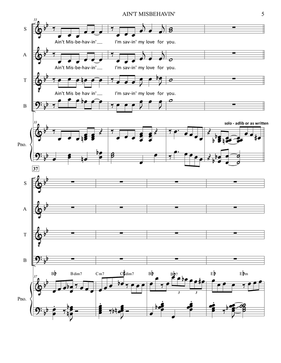Ain't Misbehavin' Ain't Misbehavin' 4-Part scores gallery preview page 5
