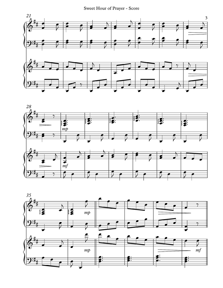 Sweet Hour of Prayer, Harp Duet, Score & Parts Celtic Harp scores gallery preview page 3