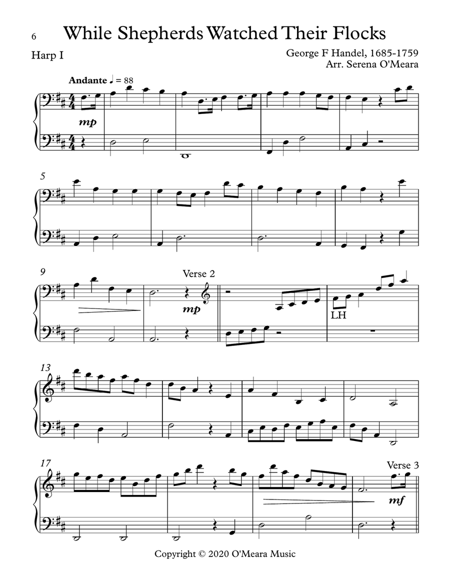 While Shepherds Watched Their Flocks, Harp I Celtic Harp scores gallery preview page 2