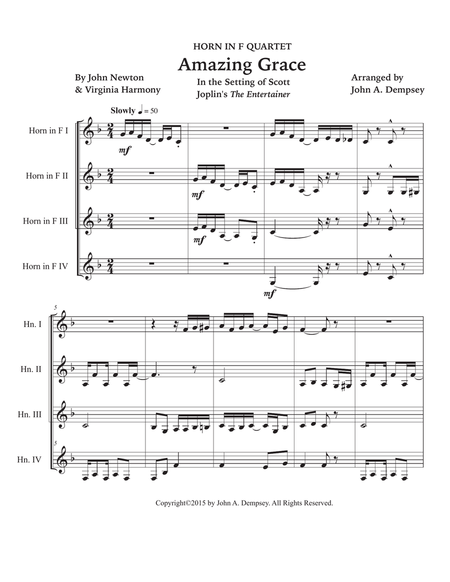 Amazing Grace / The Entertainer (Horn in F Quartet) French Horn Quartet scores gallery preview page 5