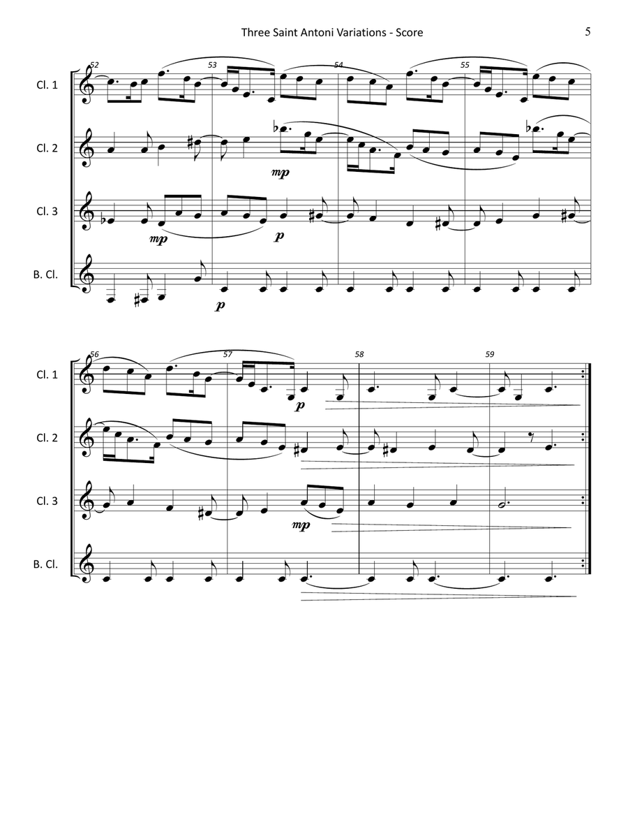 Three Saint Antoni Variations for Clarinet Quartet (from Variations on a Theme by Haydn) Clarinet Quartet scores gallery preview page 6