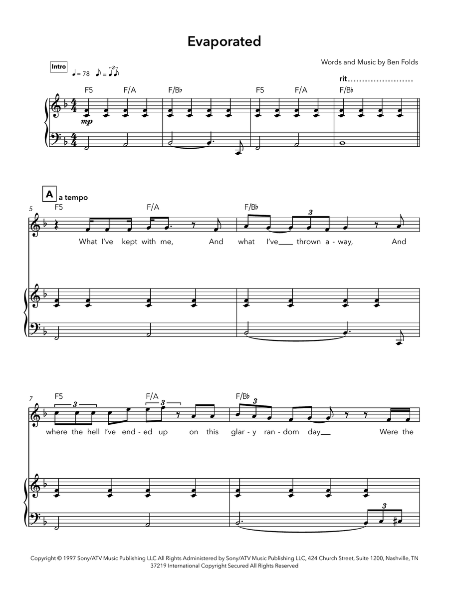 Evaporated Evaporated Piano, Vocal scores gallery preview page 2