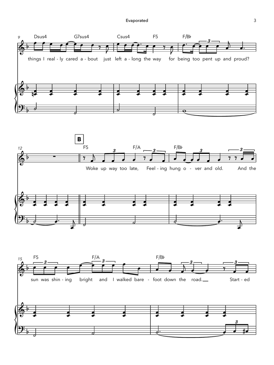 Evaporated Evaporated Piano, Vocal scores gallery preview page 3