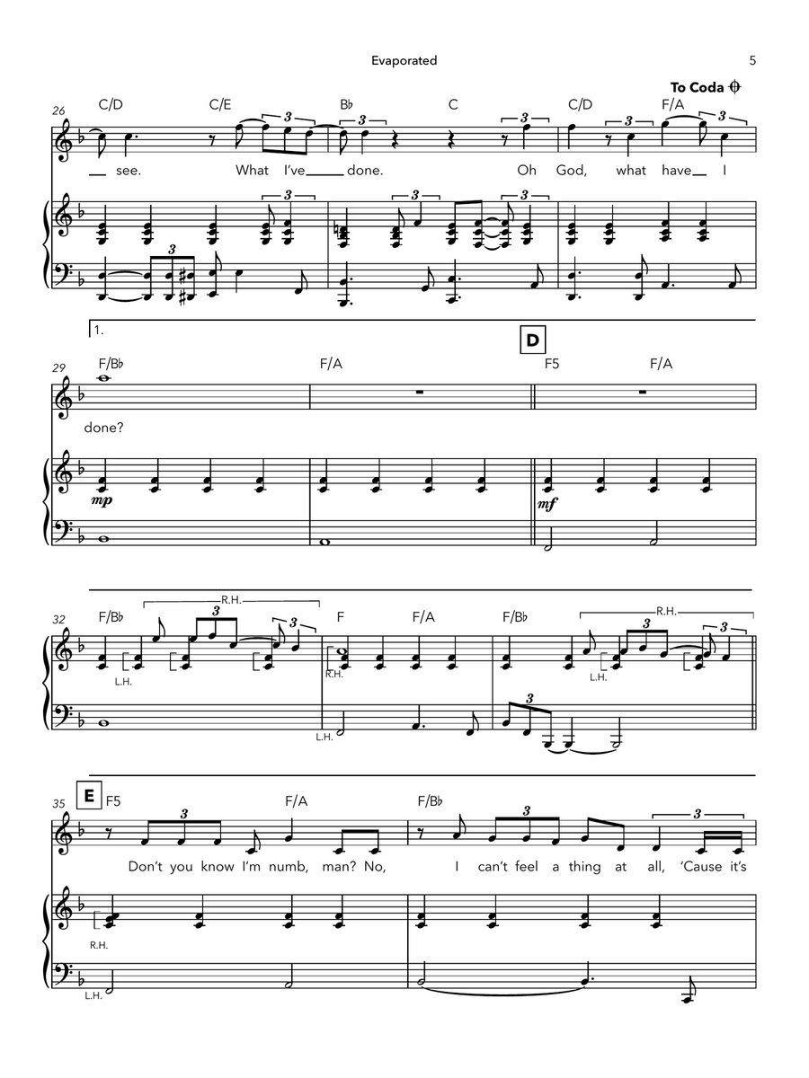 Evaporated Evaporated Piano, Vocal scores gallery preview page 5