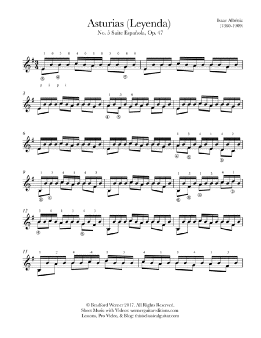 Asturias – Leyenda by Albeniz for Guitar Classical Guitar scores gallery preview page 1