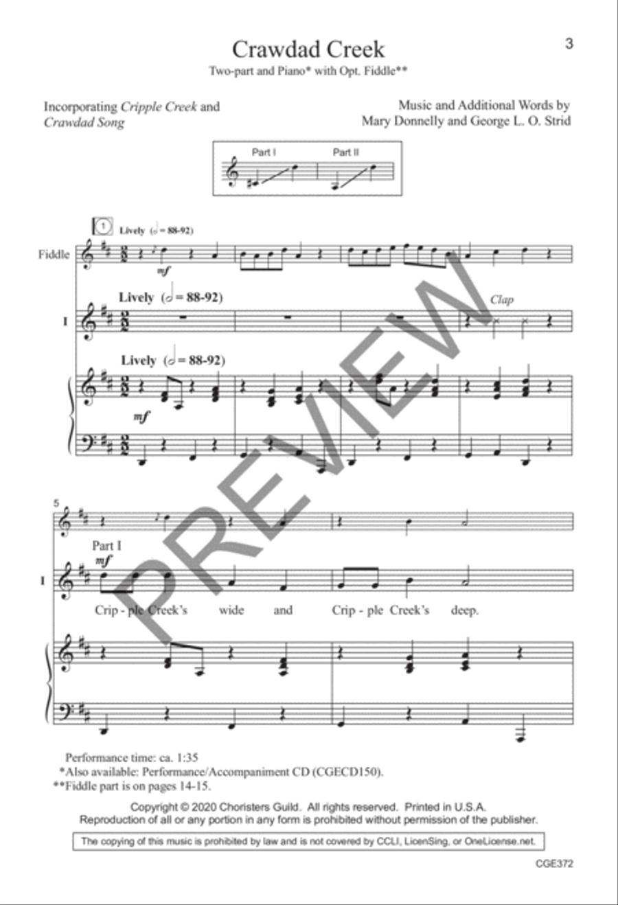 Crawdad Creek - Two-part with Opt. Violin (Fiddle) 2-Part scores gallery preview page 2