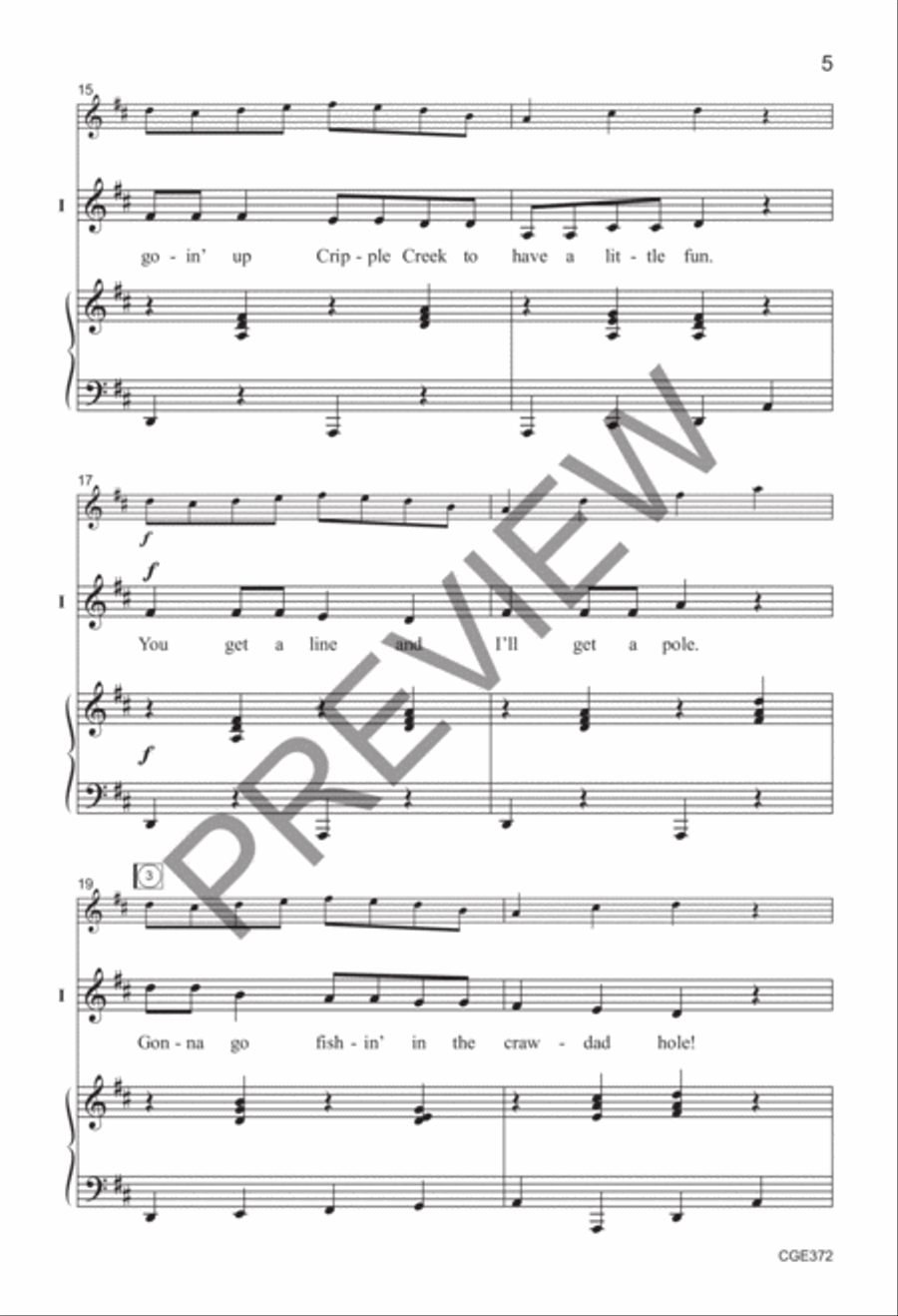 Crawdad Creek - Two-part with Opt. Violin (Fiddle) 2-Part scores gallery preview page 4