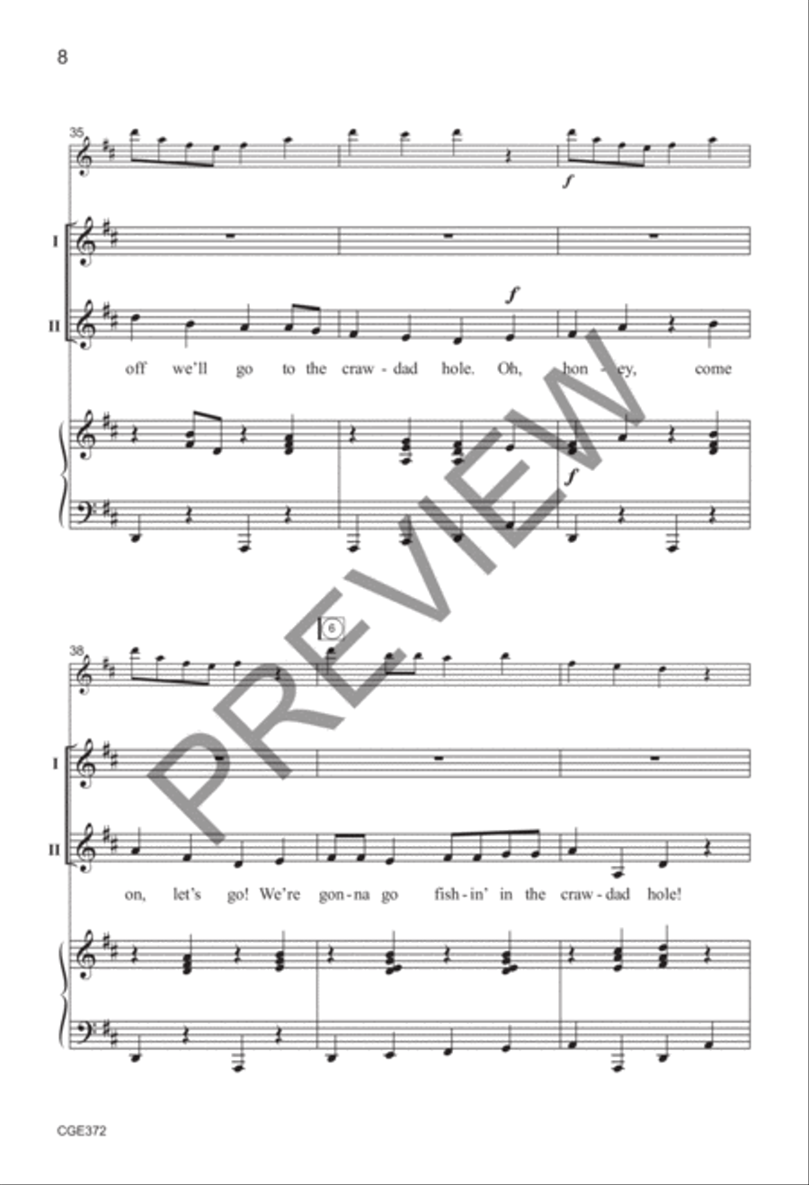 Crawdad Creek - Two-part with Opt. Violin (Fiddle) 2-Part scores gallery preview page 7