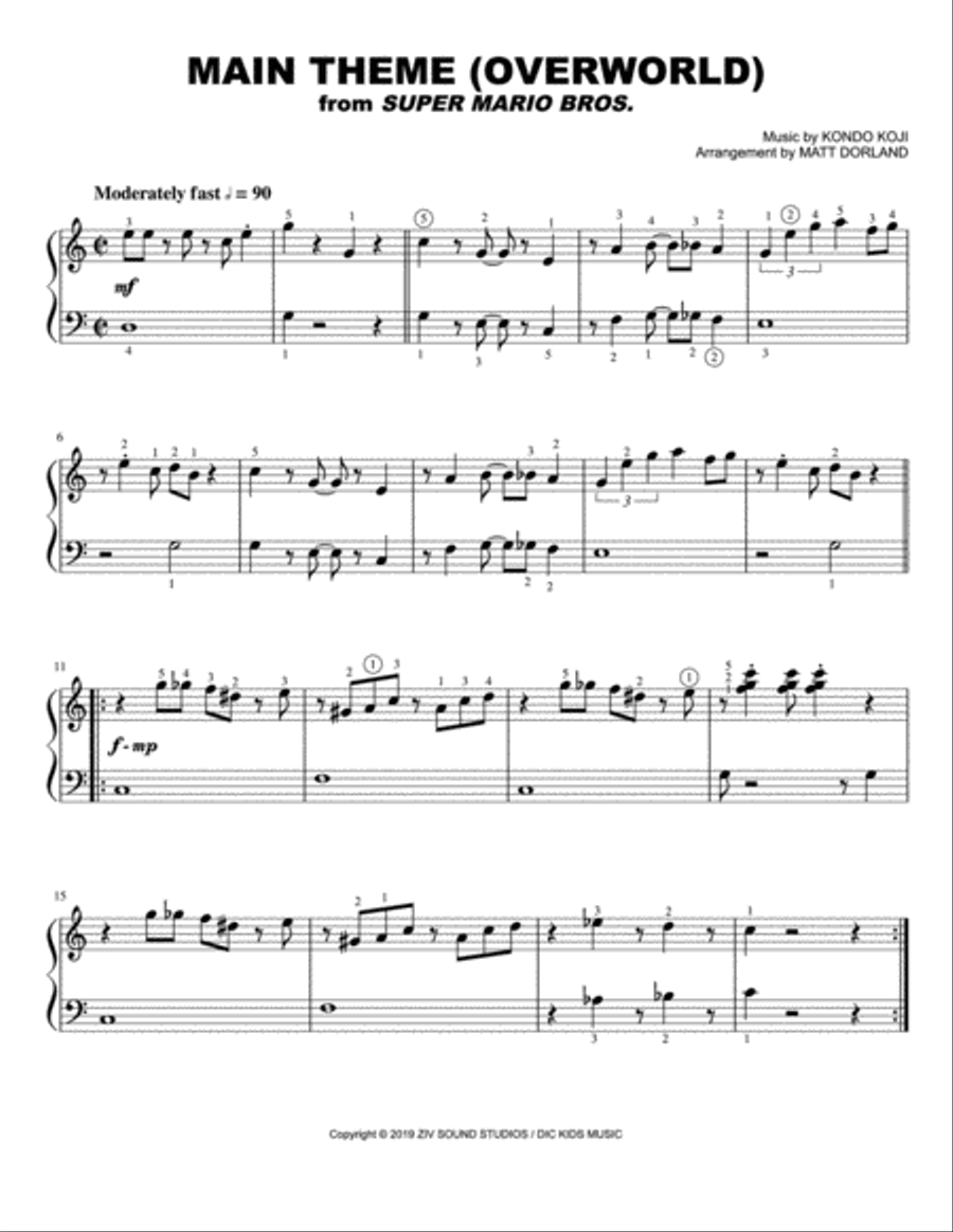 Super Mario Bros. Main Theme Easy Piano scores gallery preview page 1