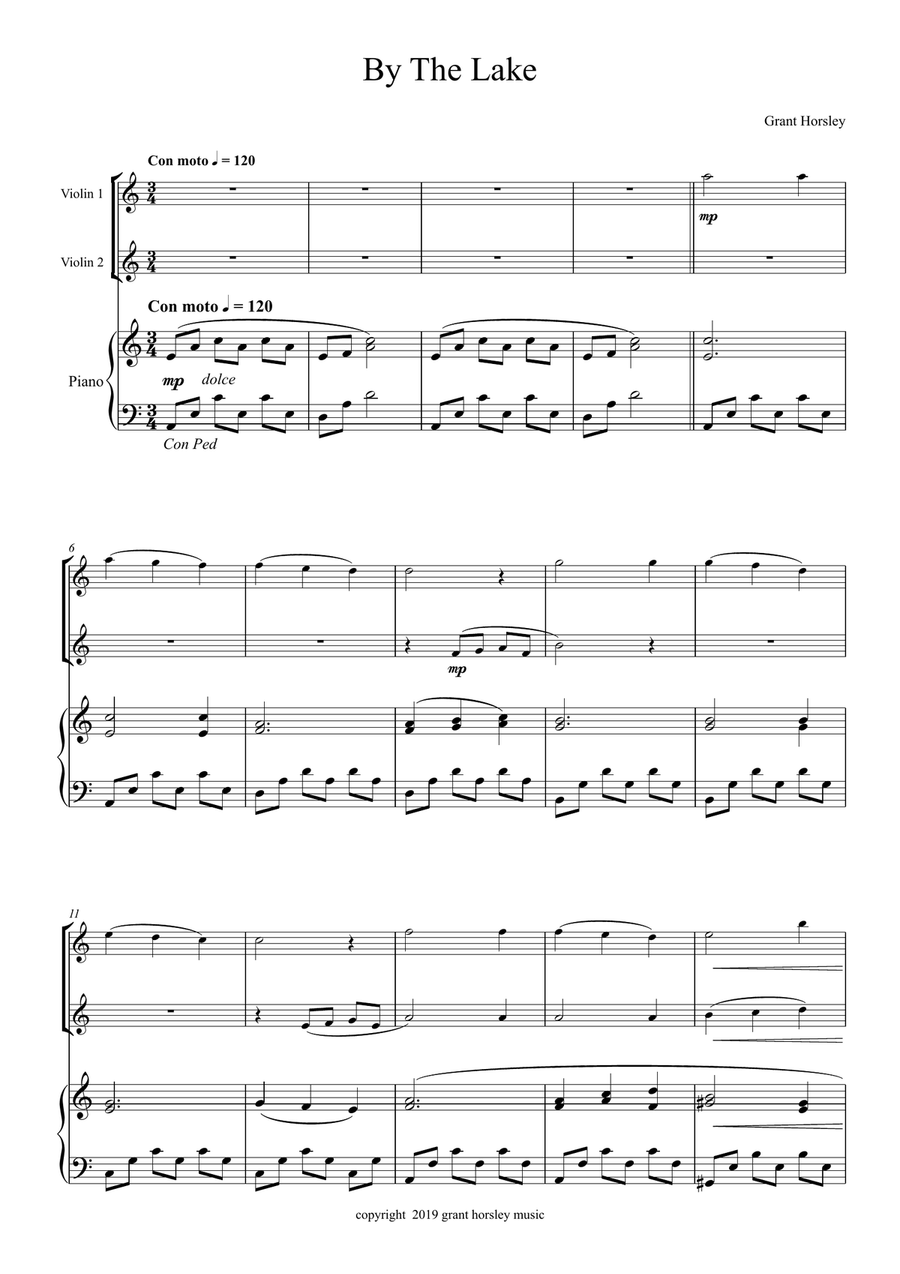 By The Lake. For Violin duet and Piano- Early Intermediate String Duet scores gallery preview page 2