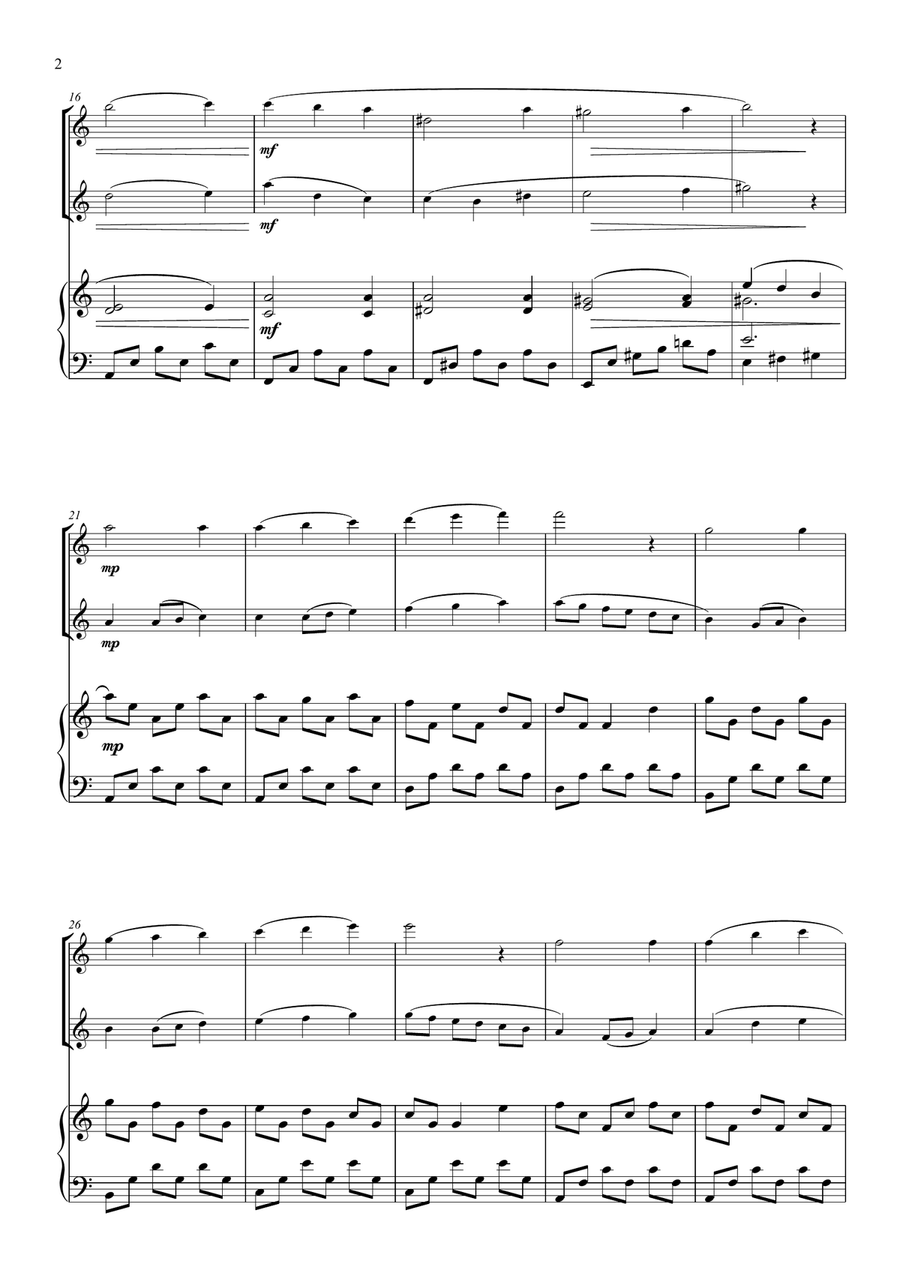 By The Lake. For Violin duet and Piano- Early Intermediate String Duet scores gallery preview page 3