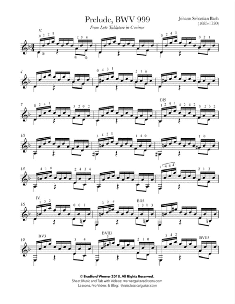 Prelude BWV 999 by Bach for Guitar Classical Guitar scores gallery preview page 1