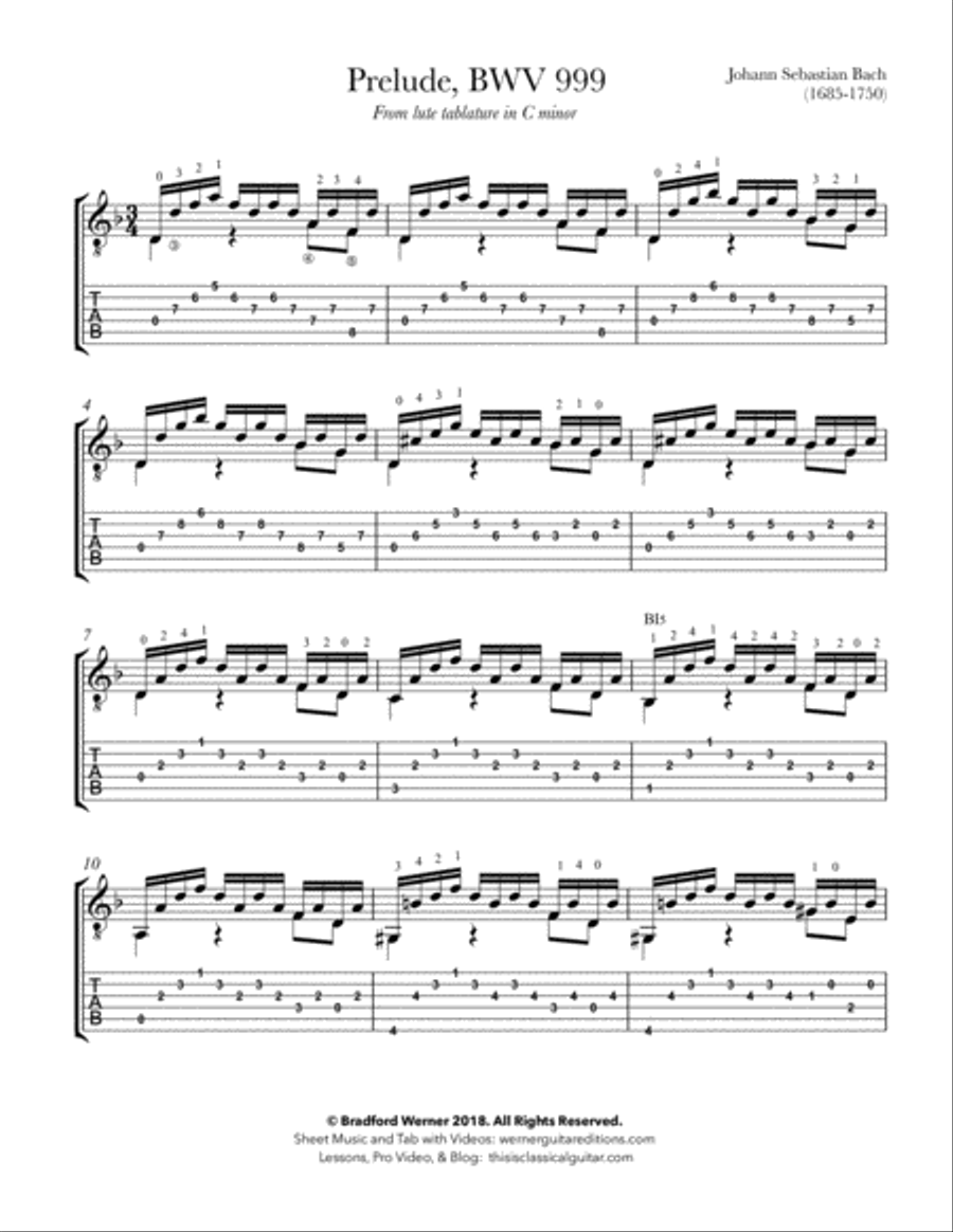 Prelude BWV 999 by Bach for Guitar Classical Guitar scores gallery preview page 3