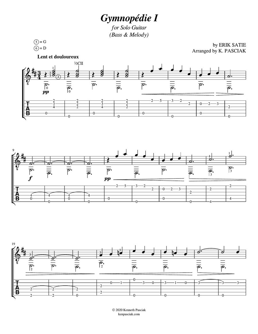 Gymnopédie I (for Solo Guitar) (two versions) Chamber Music scores gallery preview page 3