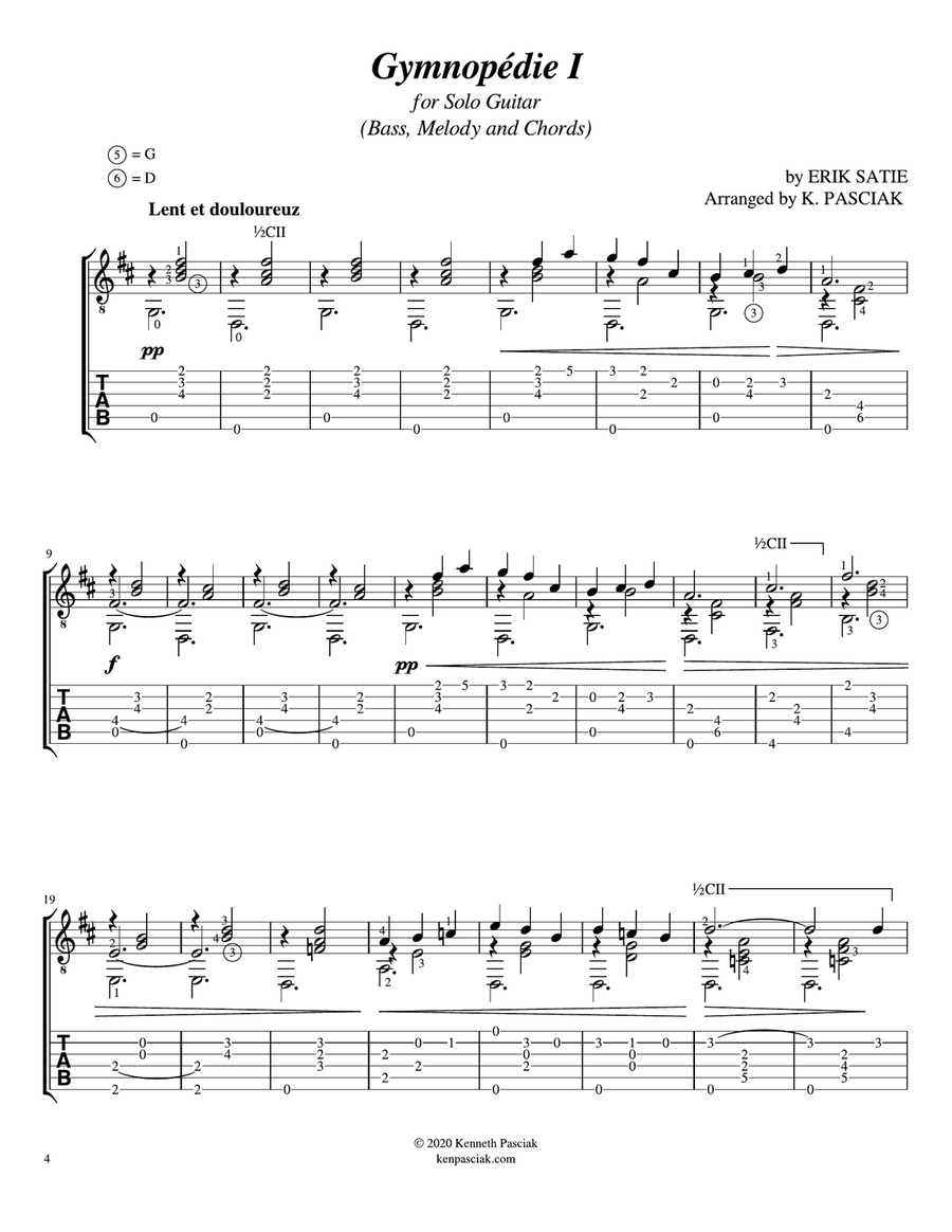 Gymnopédie I (for Solo Guitar) (two versions) Chamber Music scores gallery preview page 6