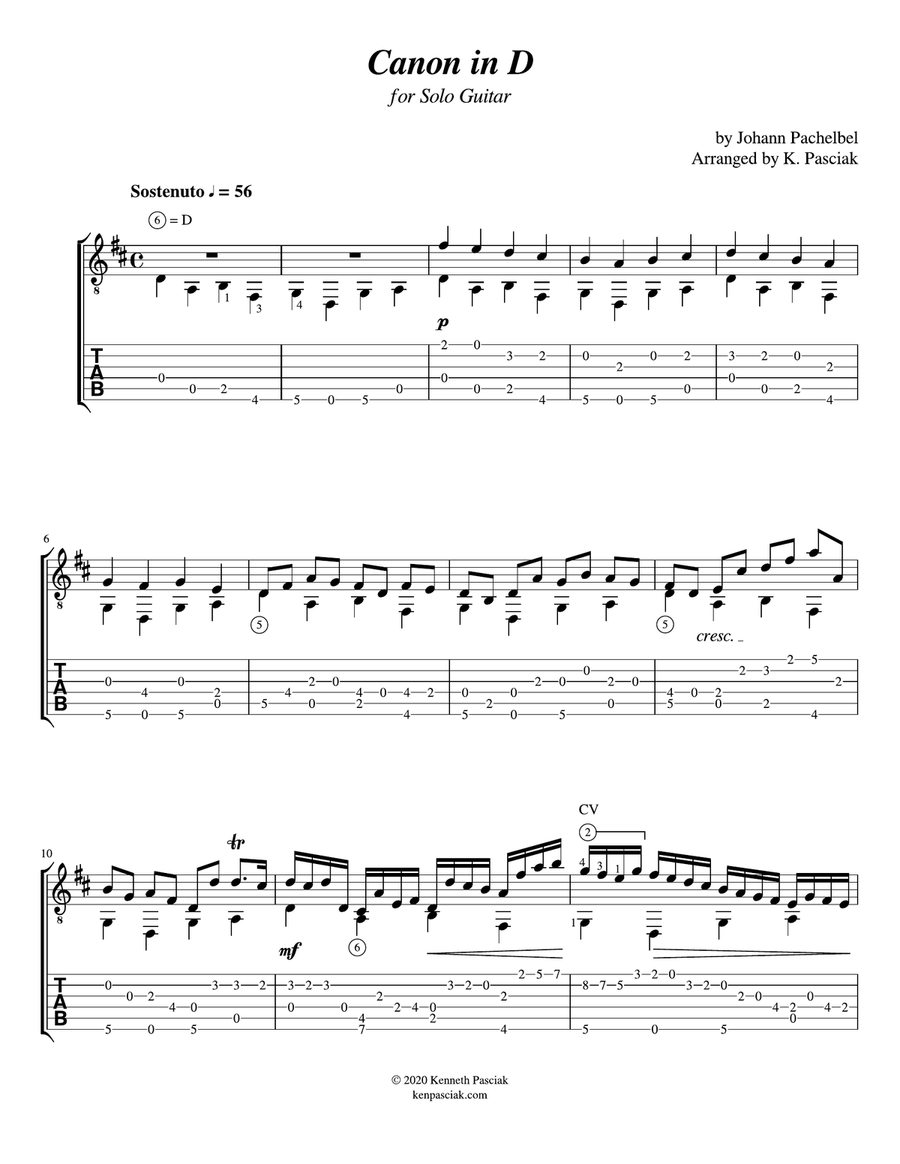 Pachelbel Canon in D (for Solo Guitar) Chamber Music scores gallery preview page 3