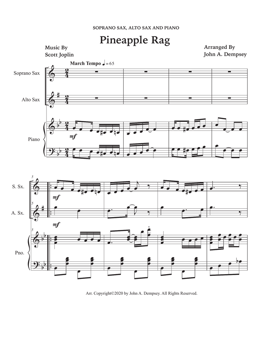 Pineapple Rag (Trio for Soprano Sax, Alto Sax and Piano) Small Ensemble scores gallery preview page 5