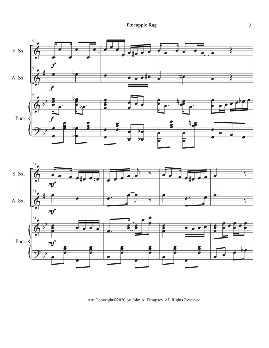 Pineapple Rag (Trio for Soprano Sax, Alto Sax and Piano) Small Ensemble scores gallery preview page 6