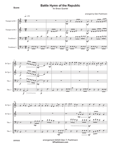 BATTLE HYMN OF THE REPUBLIC for unaccompanied BRASS QUARTET