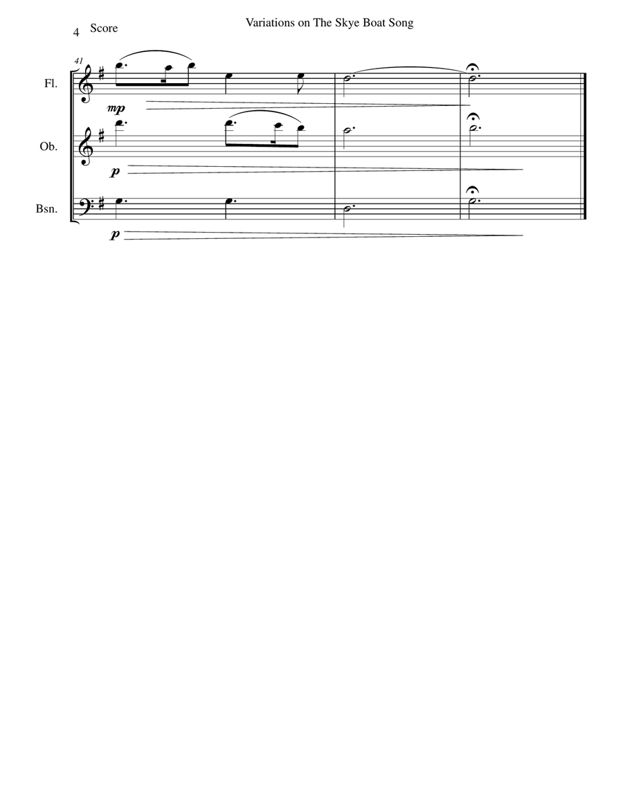 Variations on The Skye Boat Song (Speed bonnie boat) for wind trio (flute, oboe, bassoon) Woodwind Trio scores gallery preview page 4