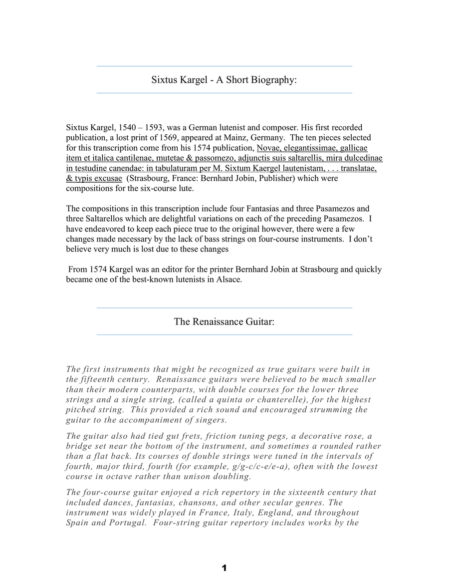 Sixtus Kargel: Ten Lute Pieces Transcribed For the Renaissance Guitar and Baritone Ukulele Lute scores gallery preview page 3