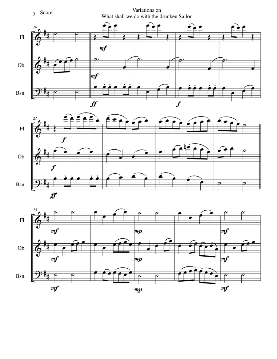 Variations on What shall we do with the drunken sailor for wind trio (flute, oboe, bassoon) Variations on What shall we do with the drunken sailor for wind trio (flute, oboe, bassoon) Woodwind Trio scores gallery preview page 2