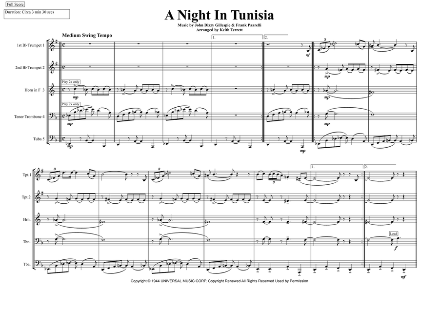 A Night In Tunisia Brass Ensemble scores gallery preview page 2