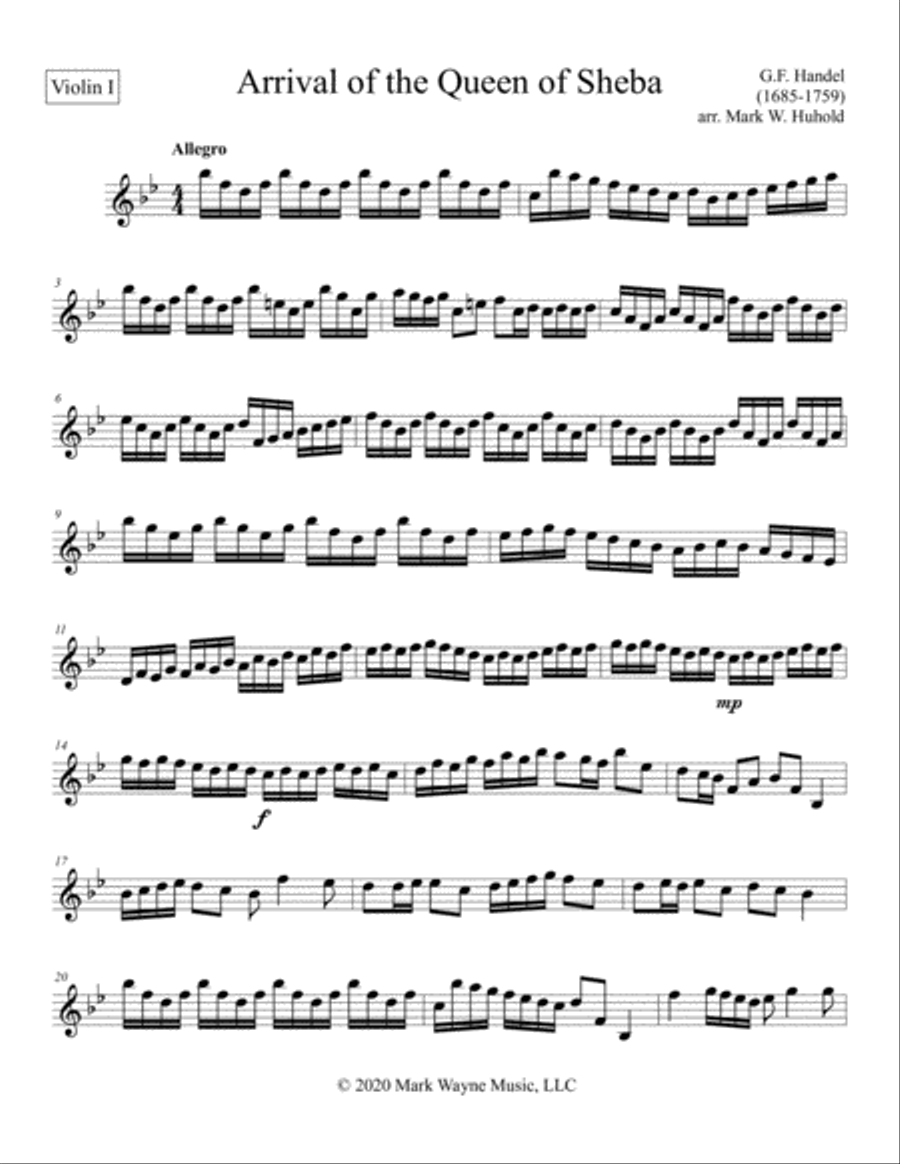 The Arrival of the Queen of Sheba Violin Solo scores gallery preview page 1