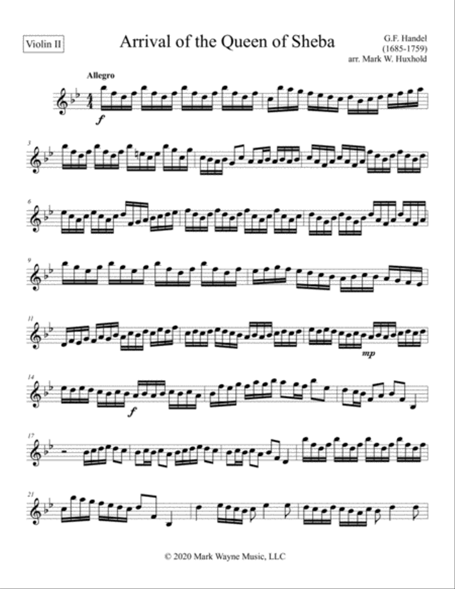 The Arrival of the Queen of Sheba String Duet scores gallery preview page 1