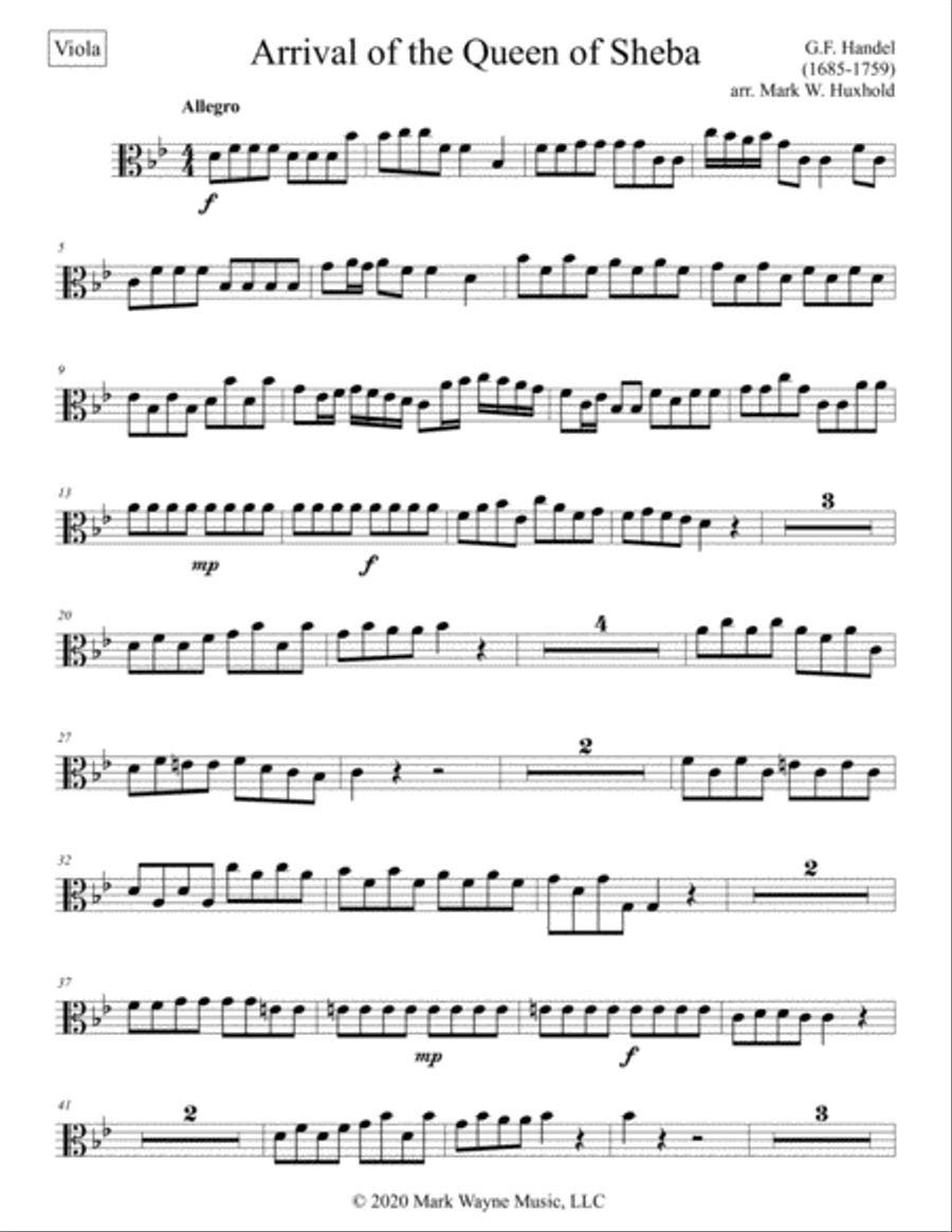 The Arrival of the Queen of Sheba Viola Solo scores gallery preview page 1