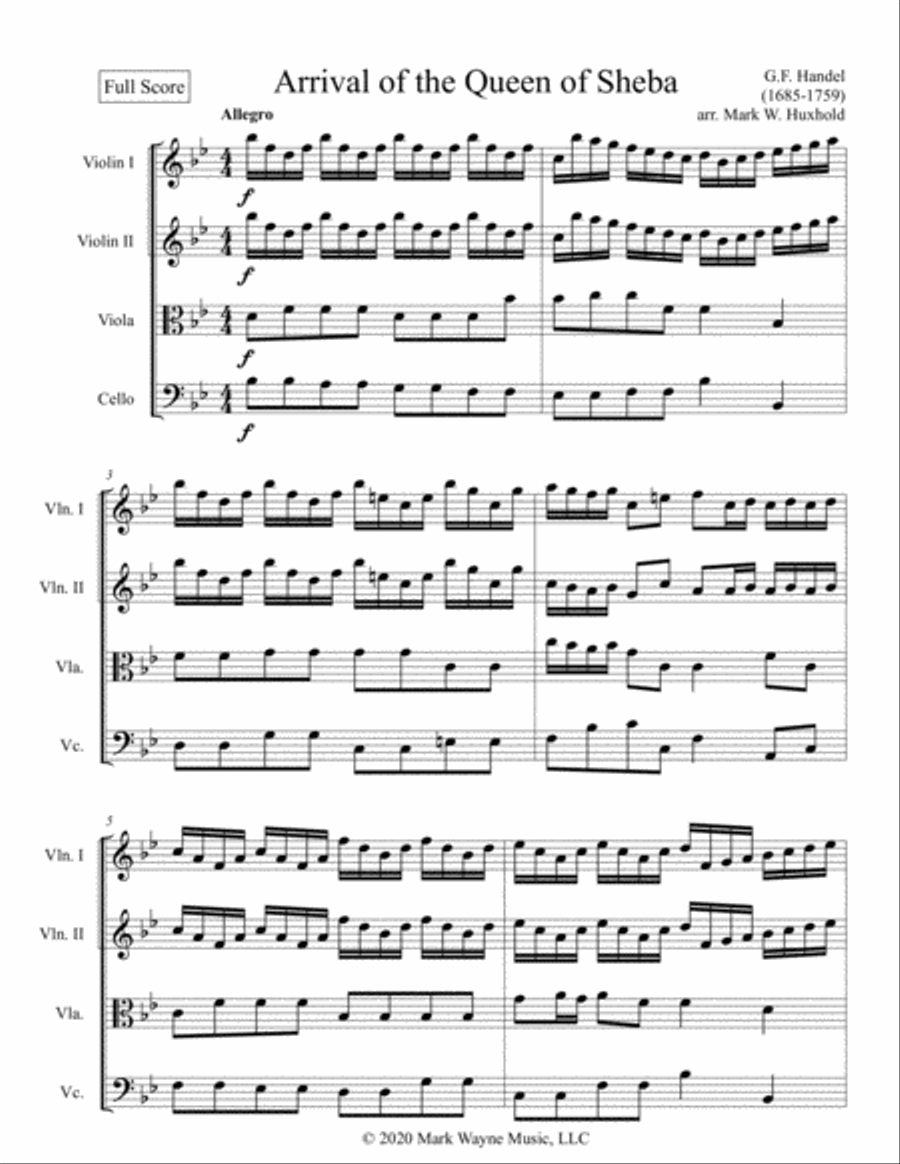 The Arrival of the Queen of Sheba String Orchestra scores gallery preview page 2