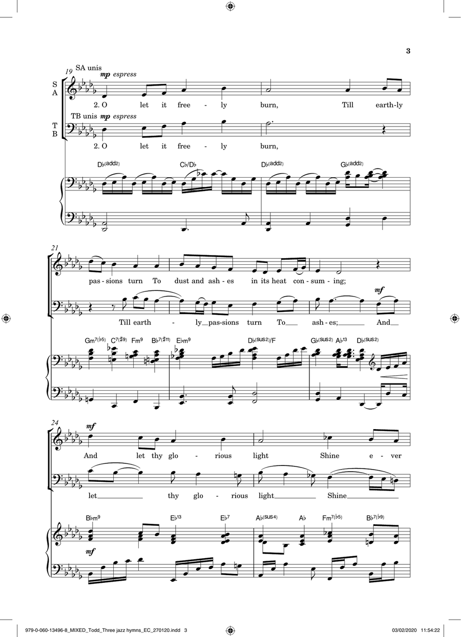 Three Jazz Hymns (Come Down, O Love Divine; God Is Love/Love Divine; Let All Mortal Flesh) 4-Part scores gallery preview page 3