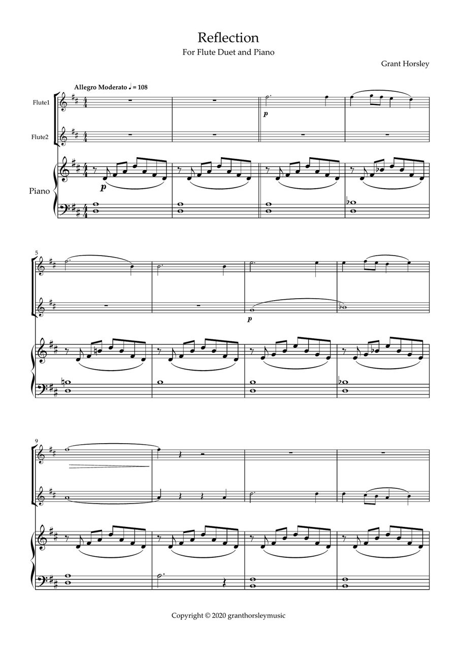 Reflection. Flute Duet and Piano- early Intermediate Flute Duet scores gallery preview page 2