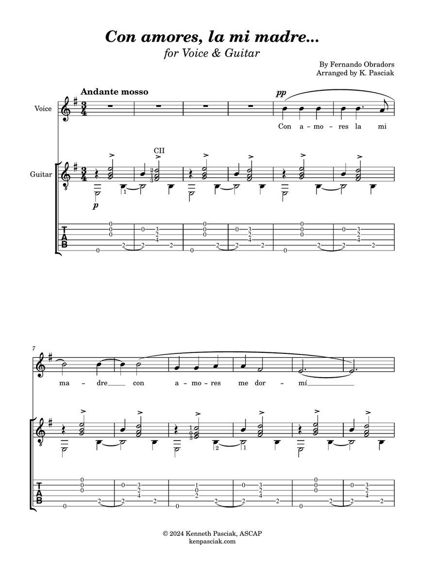 Con amores, la mi madre (for Voice and Guitar) Acoustic Guitar scores gallery preview page 3