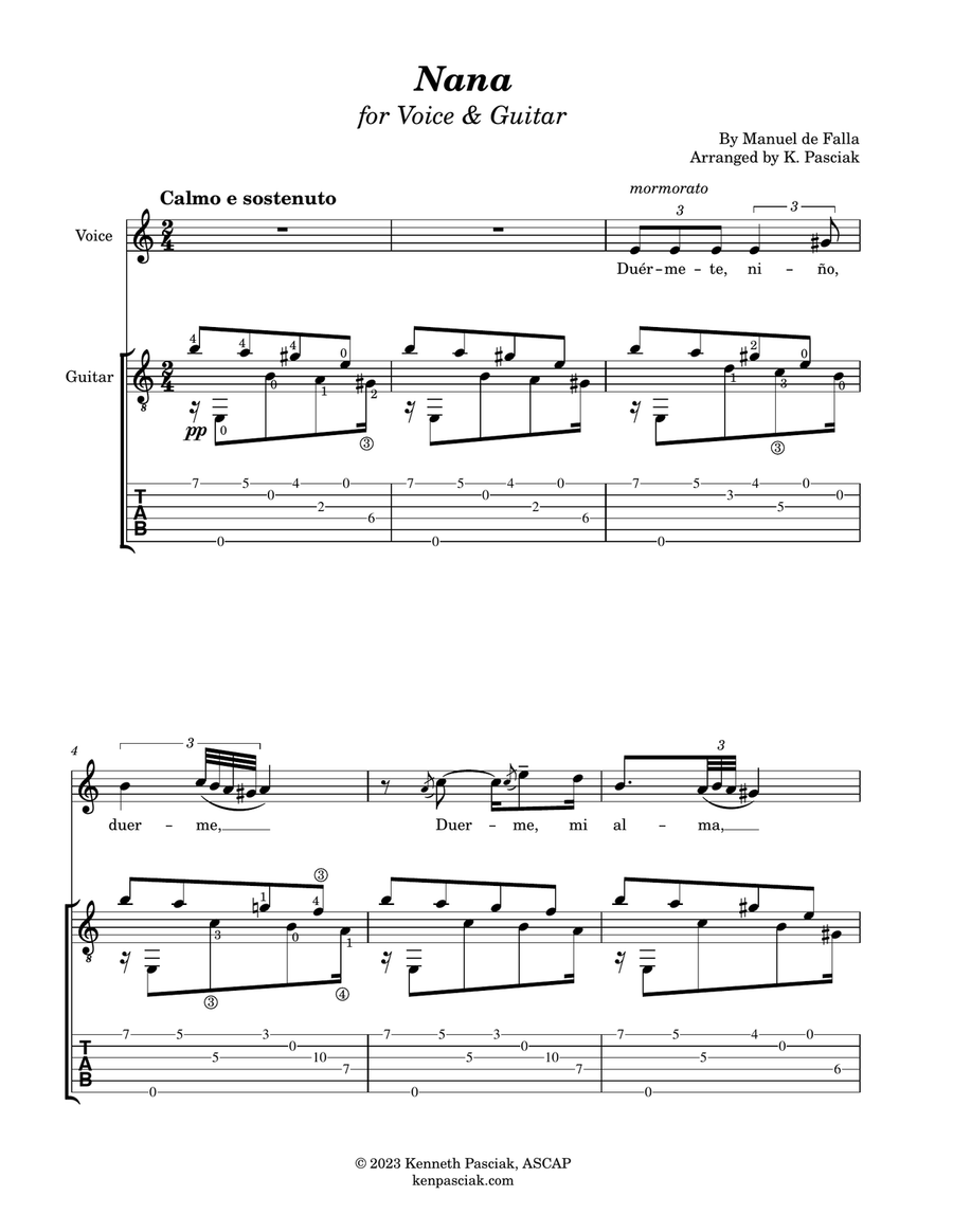Nana (for Voice and Guitar) Acoustic Guitar scores gallery preview page 3