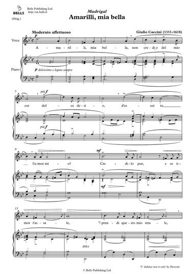 Amarilli, mia bella (Original key. G minor)