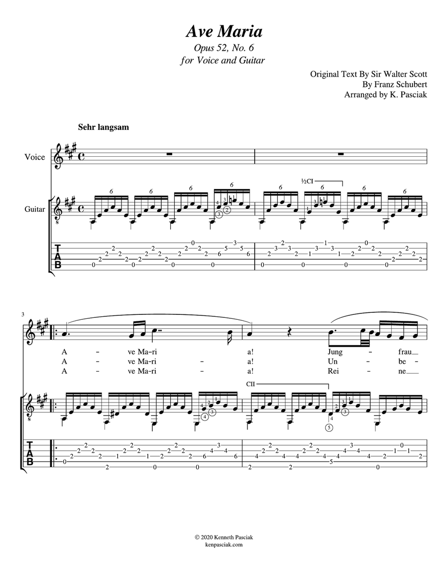 Ave Maria (for Voice and Guitar) Classical Guitar scores gallery preview page 3