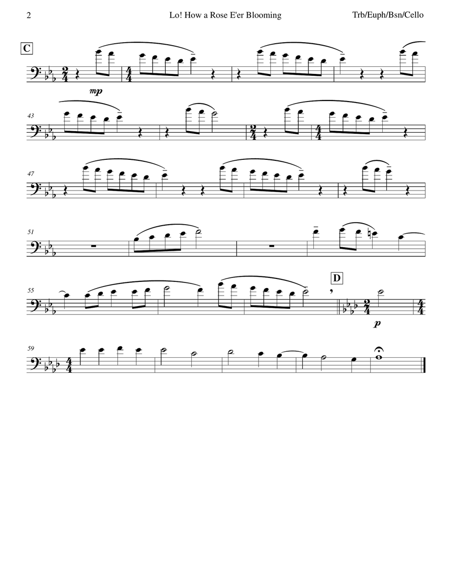 Lo! How a Rose E'er Blooming (Trombone & Piano) Piano scores gallery preview page 2