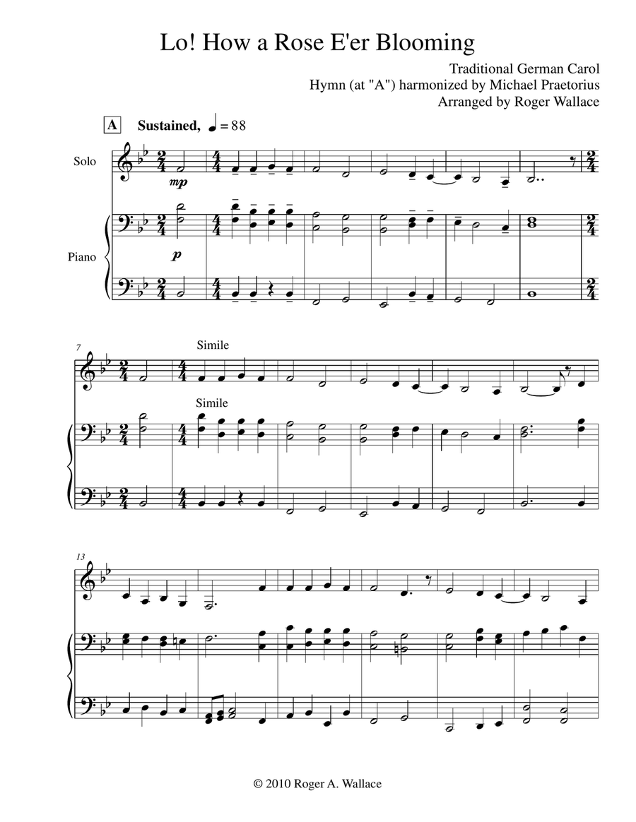 Lo! How a Rose E'er Blooming (Trombone & Piano) Piano scores gallery preview page 3
