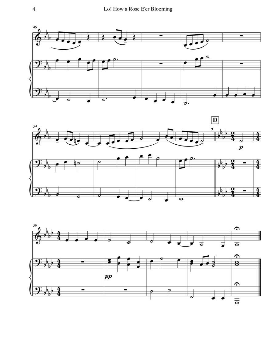 Lo! How a Rose E'er Blooming (Trombone & Piano) Piano scores gallery preview page 6