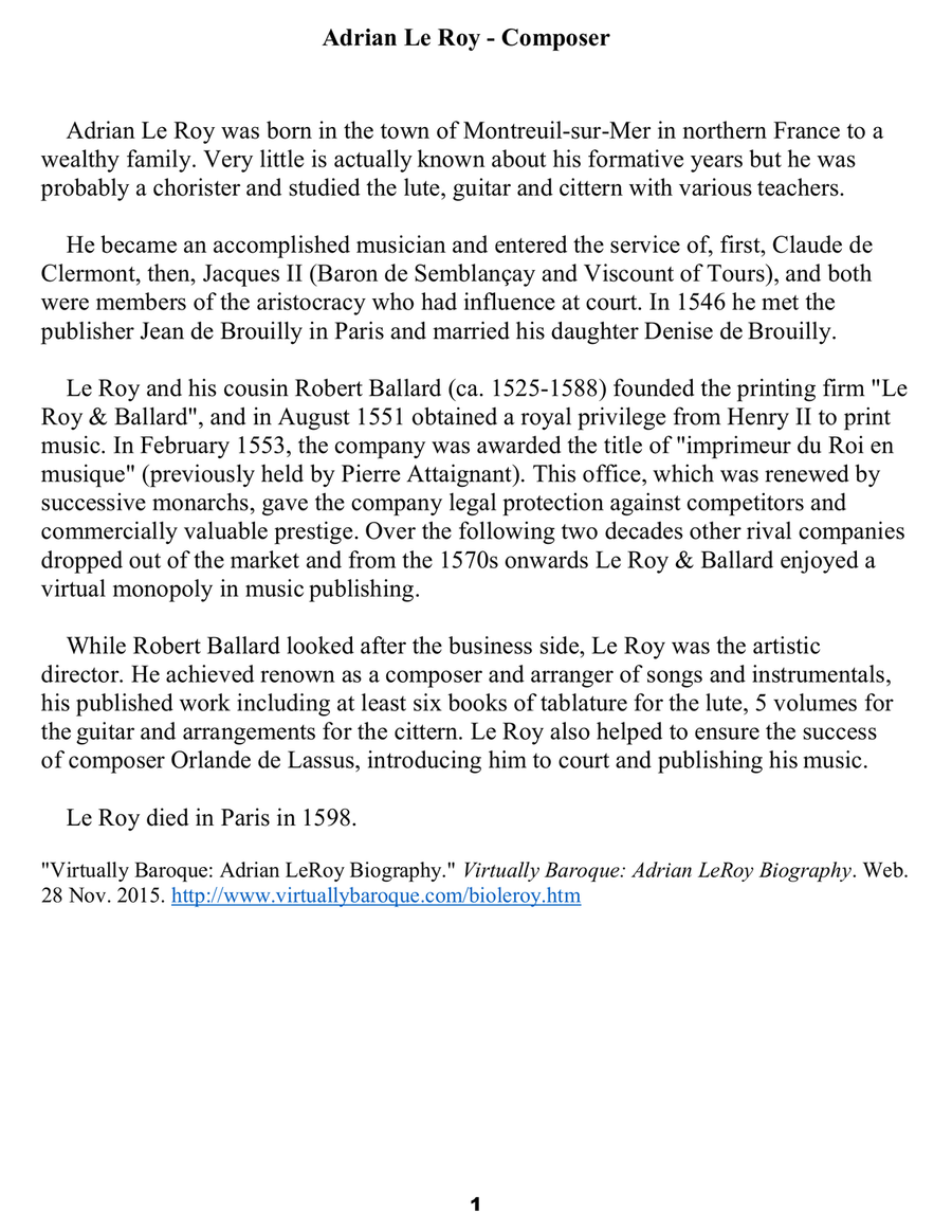 Adrian Le Roy: First Book of Guitar Tablature Classical Guitar scores gallery preview page 3