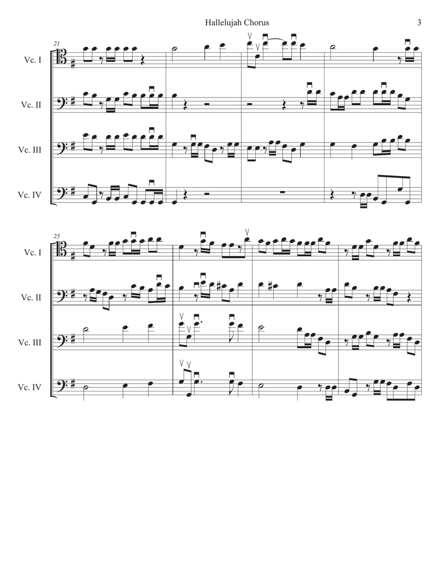 Hallelujah Chorus for cello quartet (or cello choir/cello ensemble) Chamber Music scores gallery preview page 3
