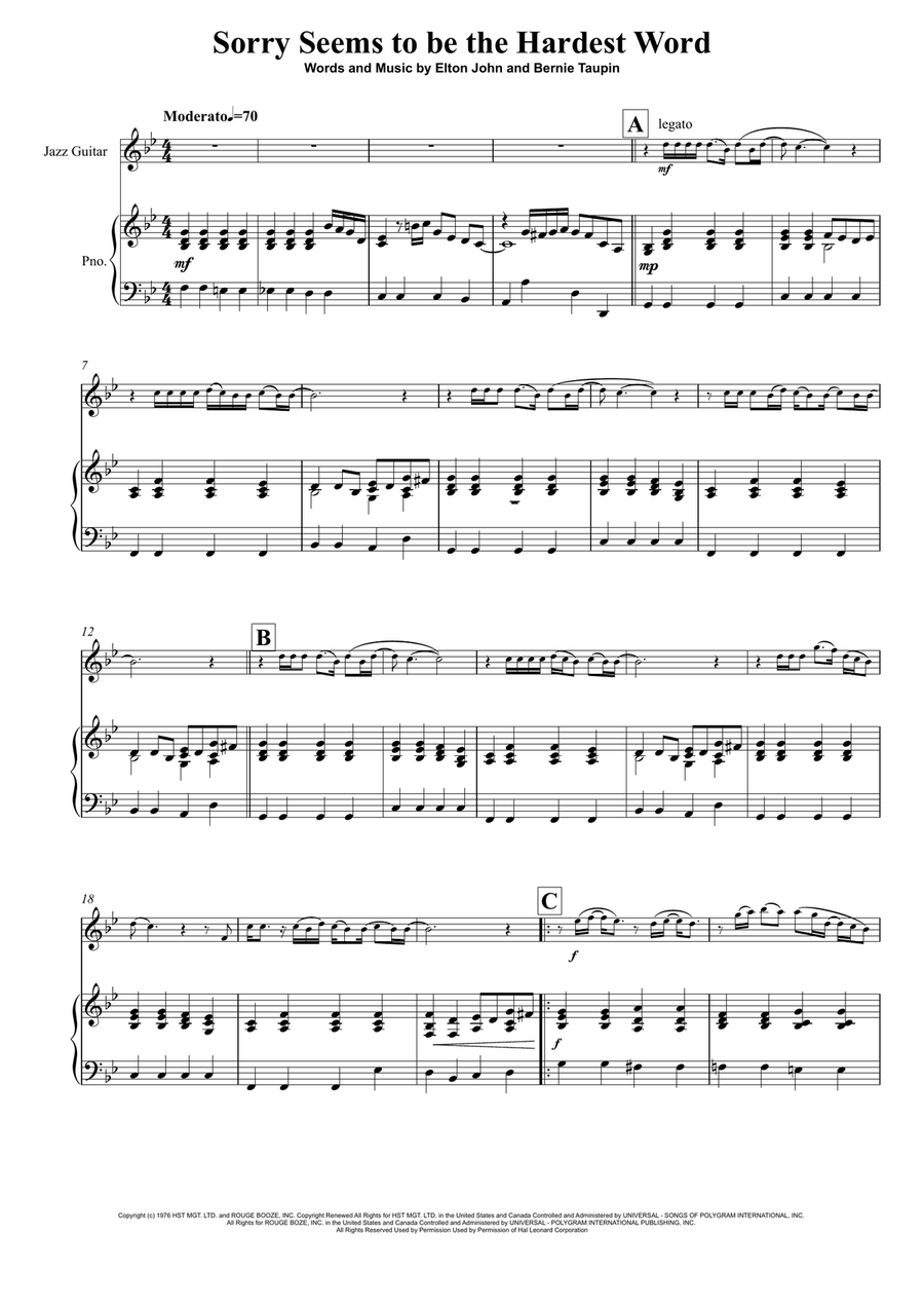 Sorry Seems To Be The Hardest Word Vibraphone scores gallery preview page 2
