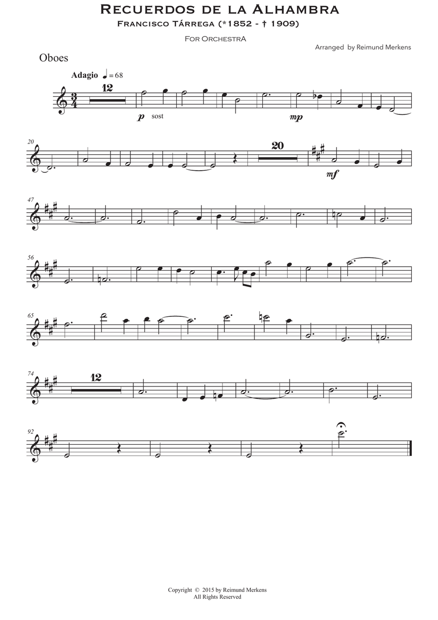 Recuerdos de la Alhambra - Orchestra version (Voices) Large Ensemble scores gallery preview page 3