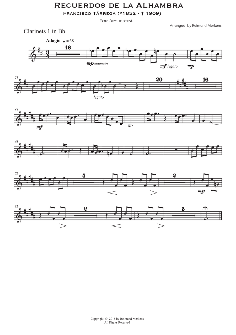 Recuerdos de la Alhambra - Orchestra version (Voices) Large Ensemble scores gallery preview page 4